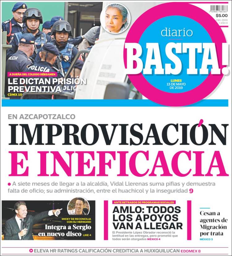 Portada de Diario Basta (México)