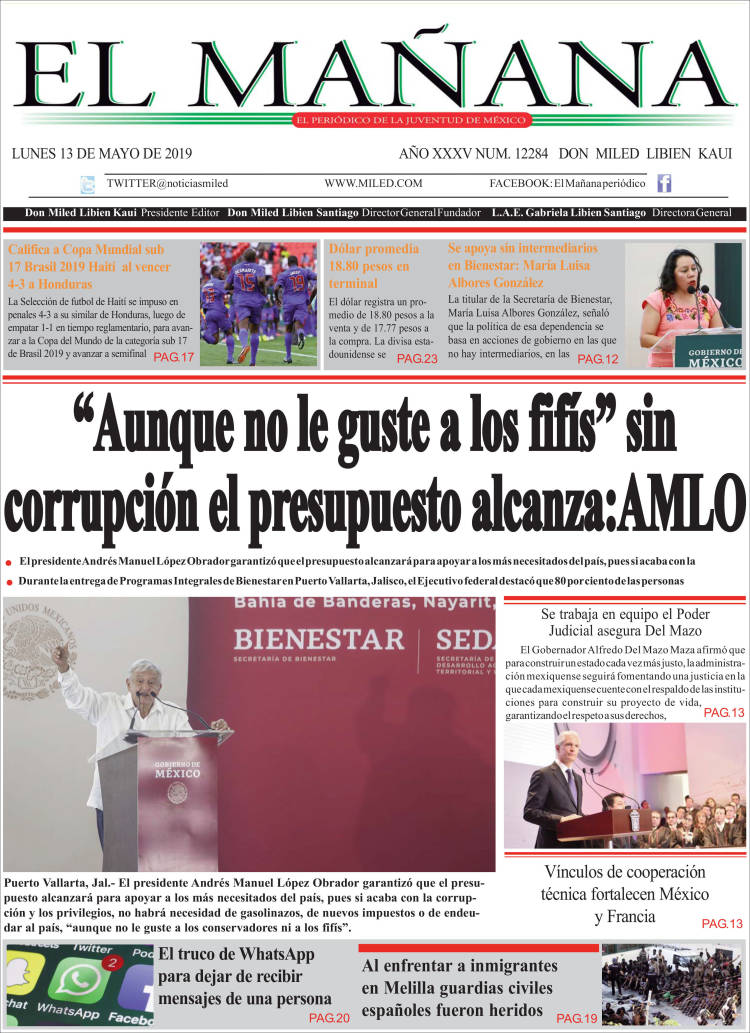 Portada de El Mañana de Toluca (México)