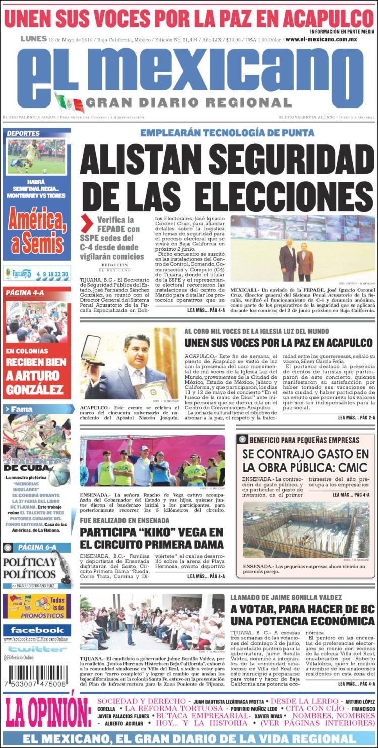 Portada de El Mexicano - El Gran Diario Regional (México)