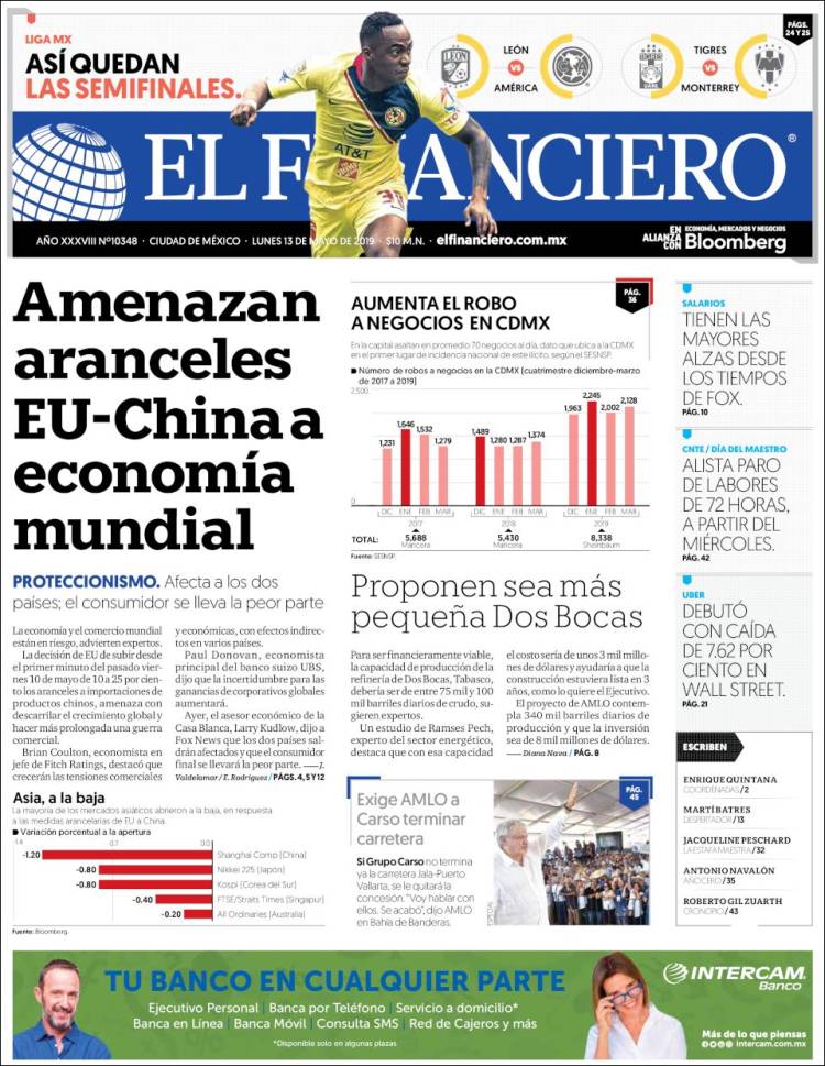 Portada de El Financiero (México)