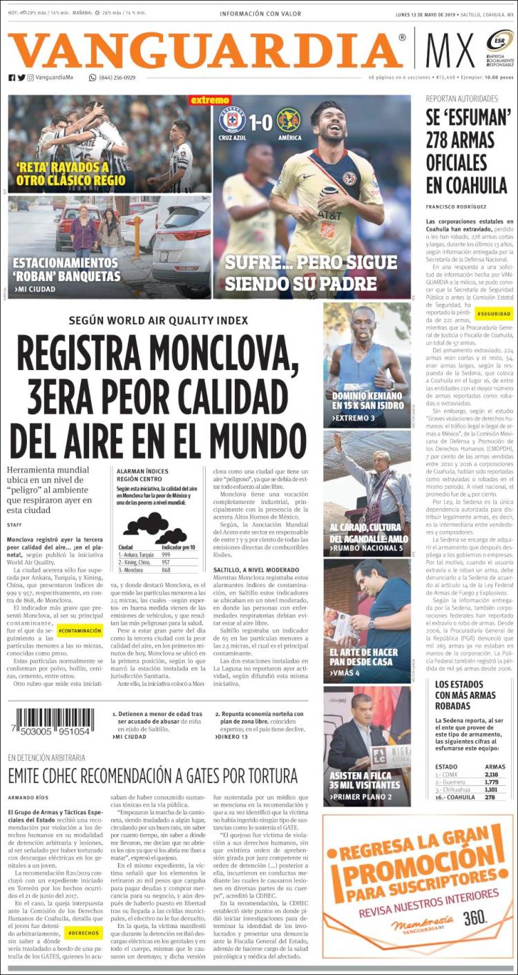 Portada de Vanguardia (México)