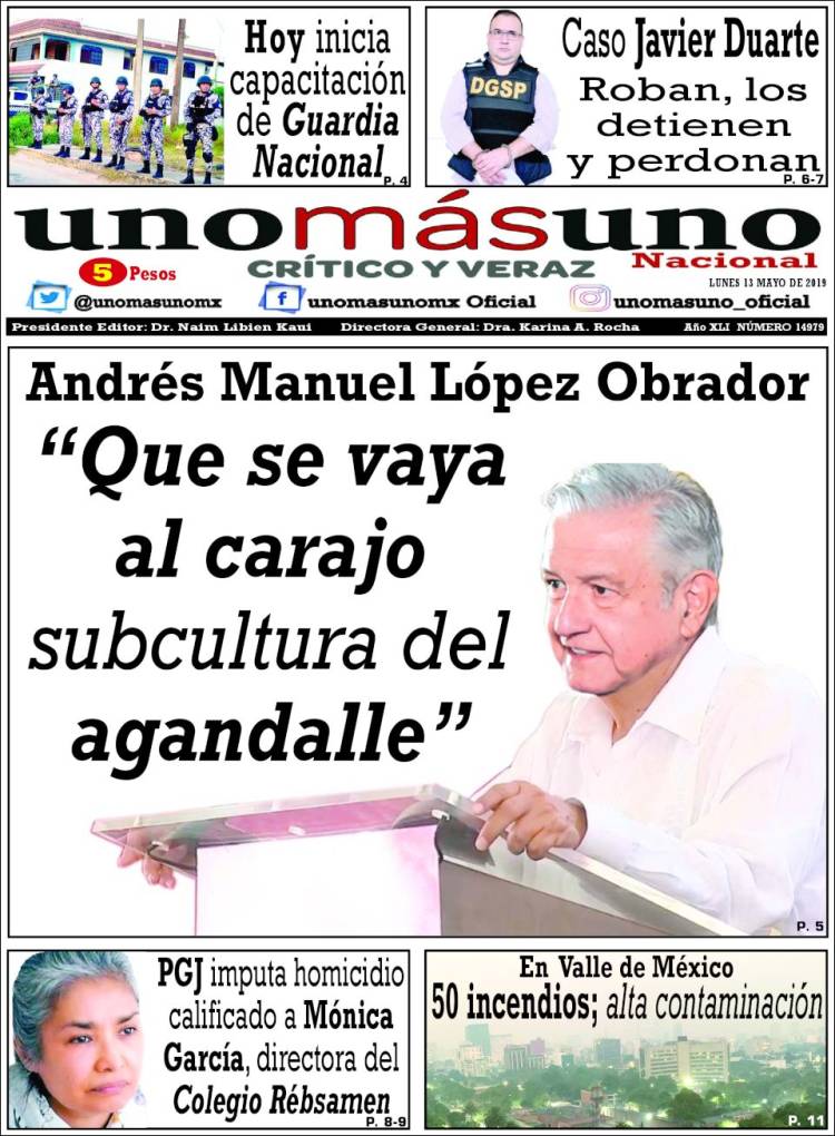 Portada de unomásuno (México)