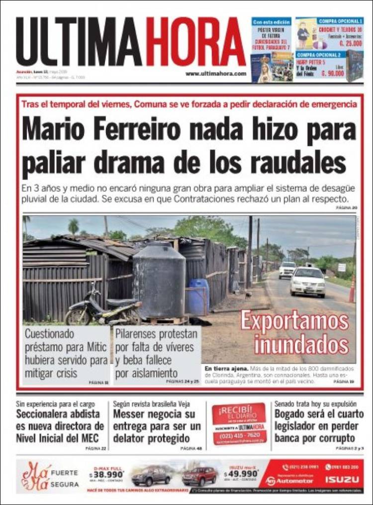 Portada de Última Hora (Paraguay)