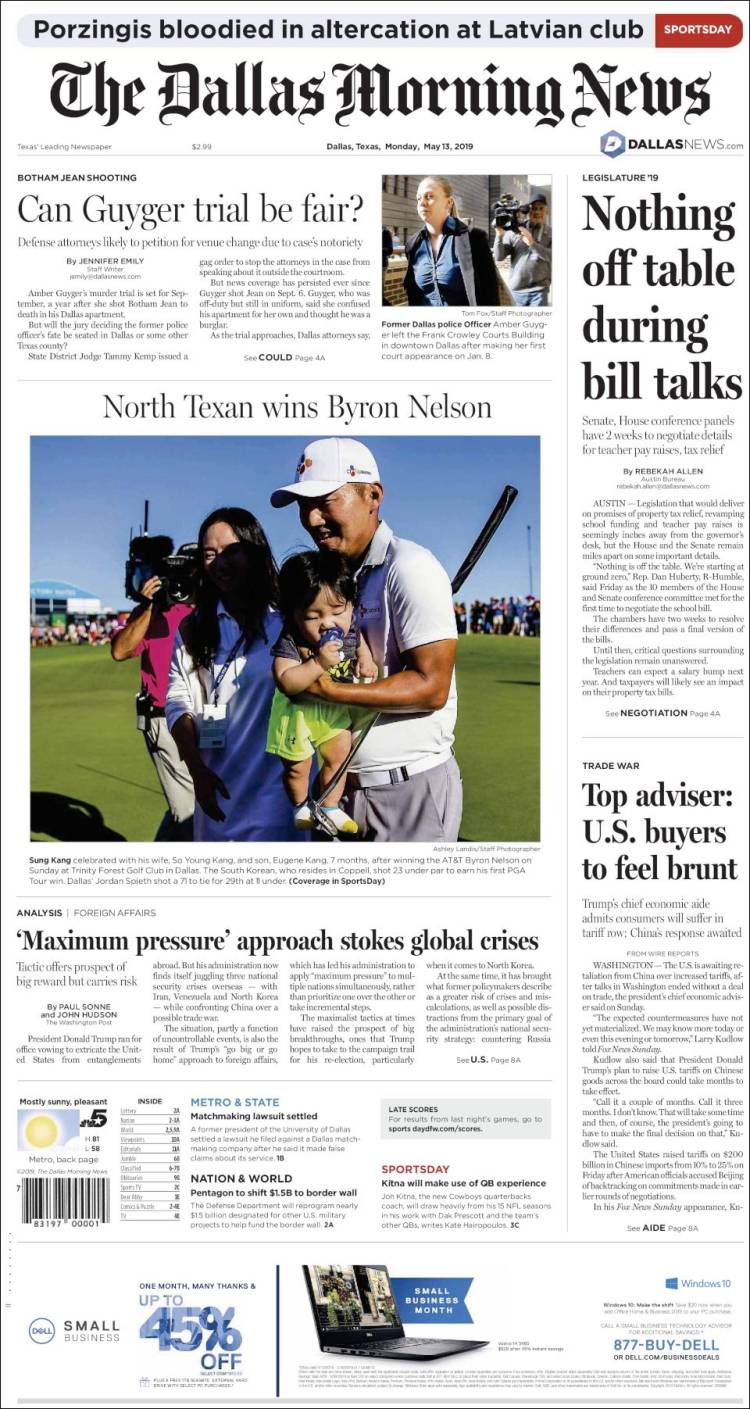 Portada de Dallas Morning News (USA)