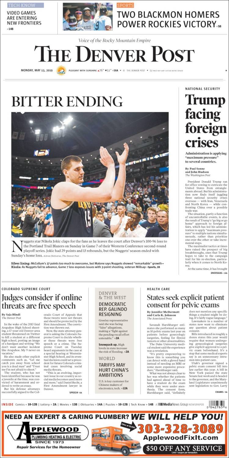 Portada de The Denver Post (USA)