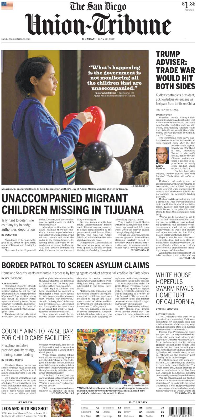 Portada de The San Diego Union-Tribune (USA)