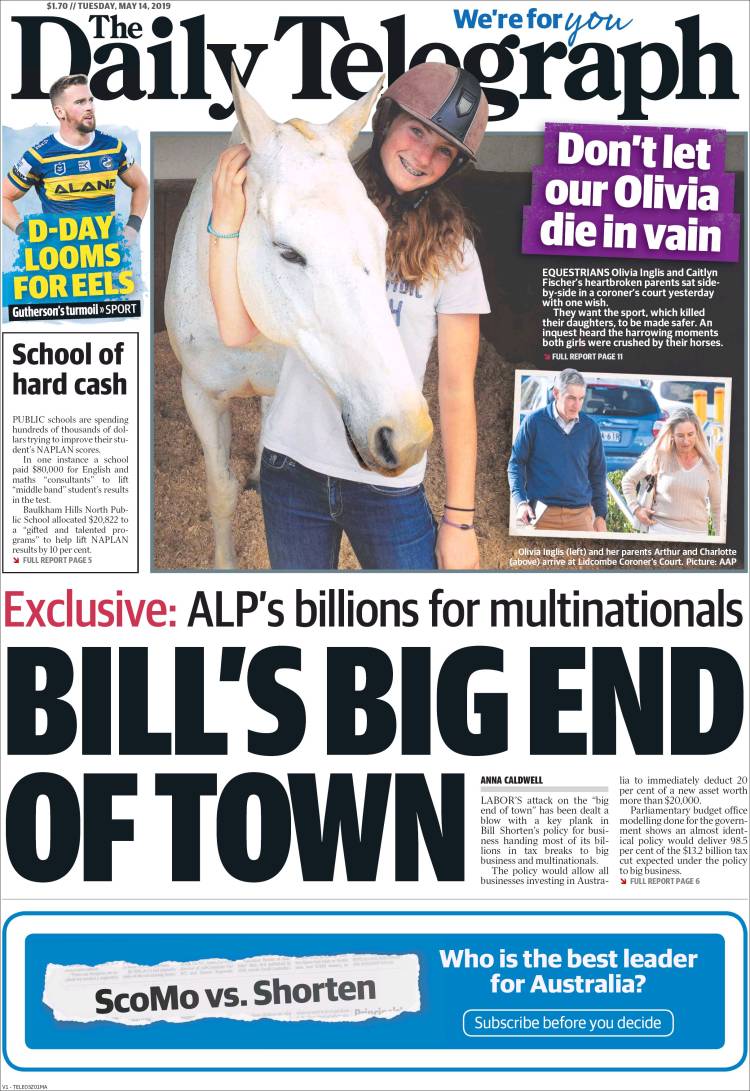 Portada de The Daily Telegraph (Australia)