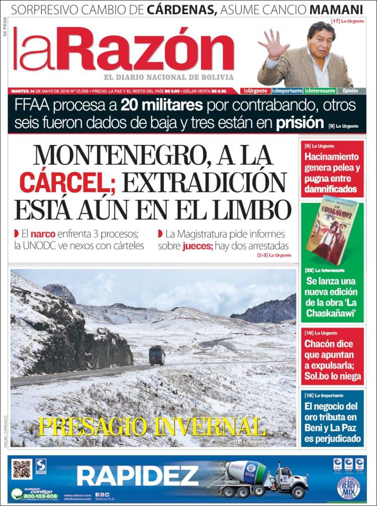 Portada de La Razón (Bolivia)