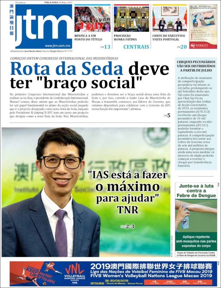 Portada de Jornal Tribuna de Macau (China)