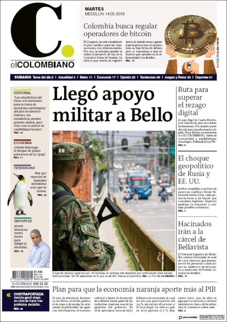 Portada de El Colombiano (Colombia)