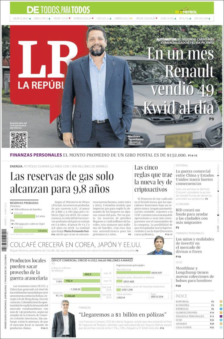 Portada de La Republica (Colombia)