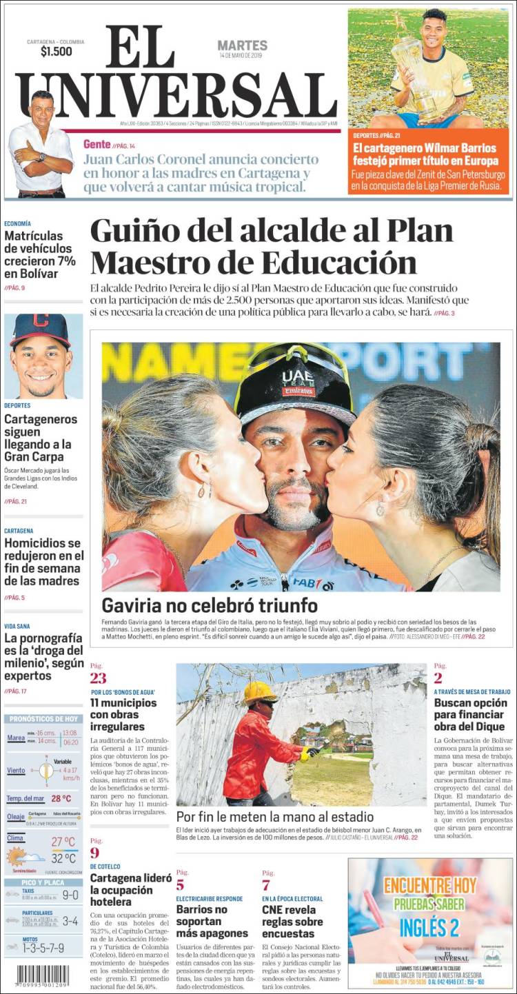 Portada de El Universal (Colombia)