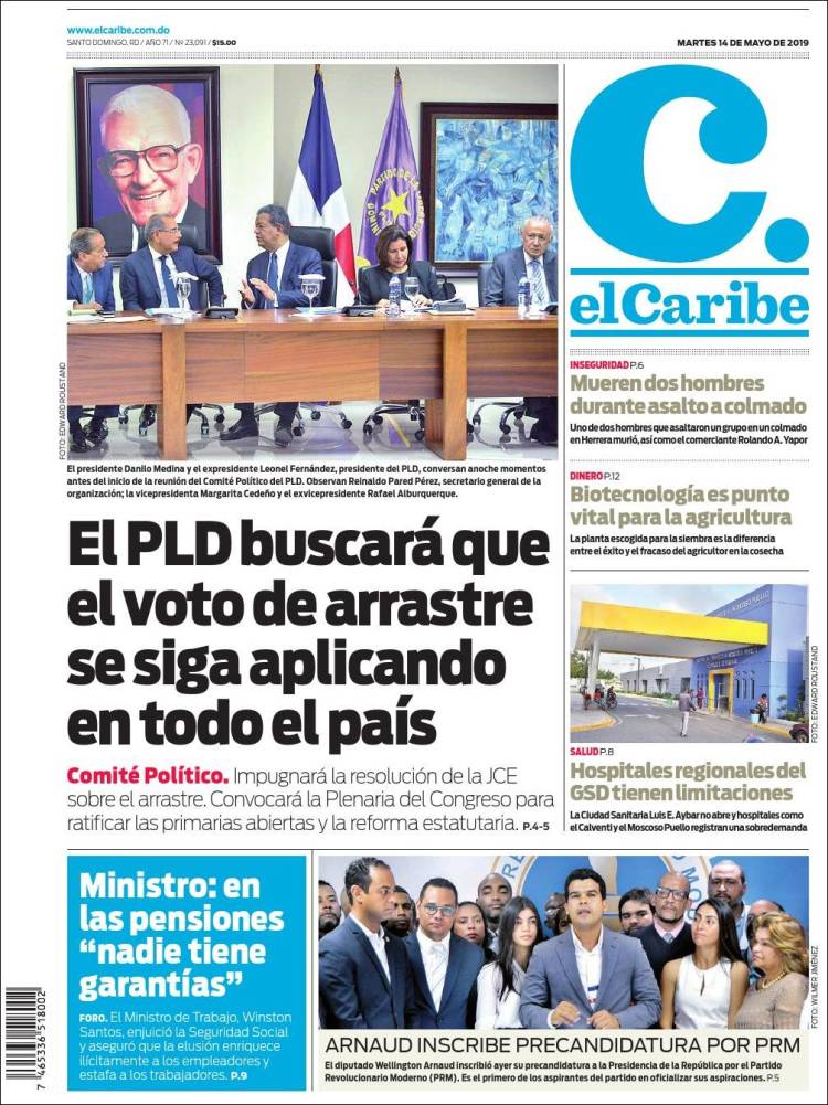 Portada de El Caribe (R. Dominicana)