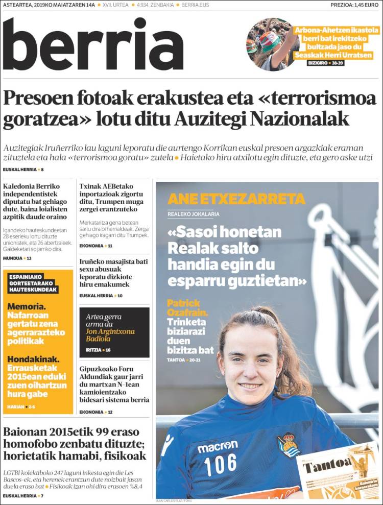 Portada de Berria (Espa&ntilde;a)