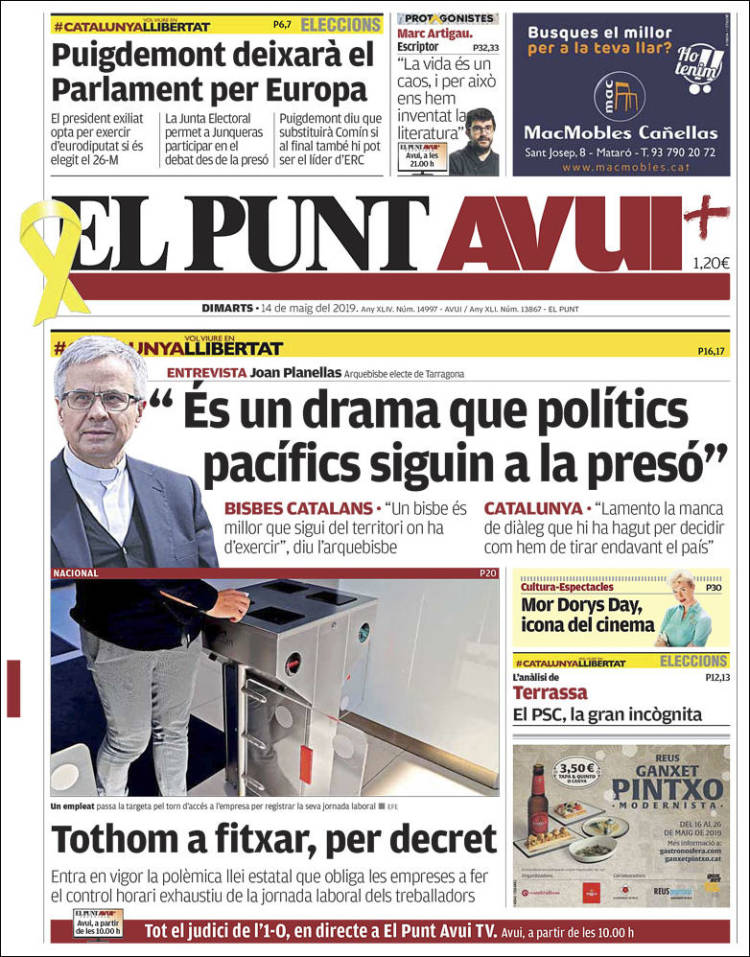 Portada de El Punt Avui (Espa&ntilde;a)
