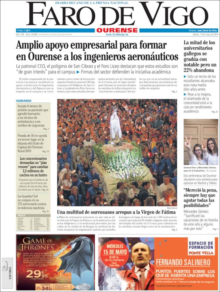 Portada de El Faro de Vigo - Ourense (Espa&ntilde;a)