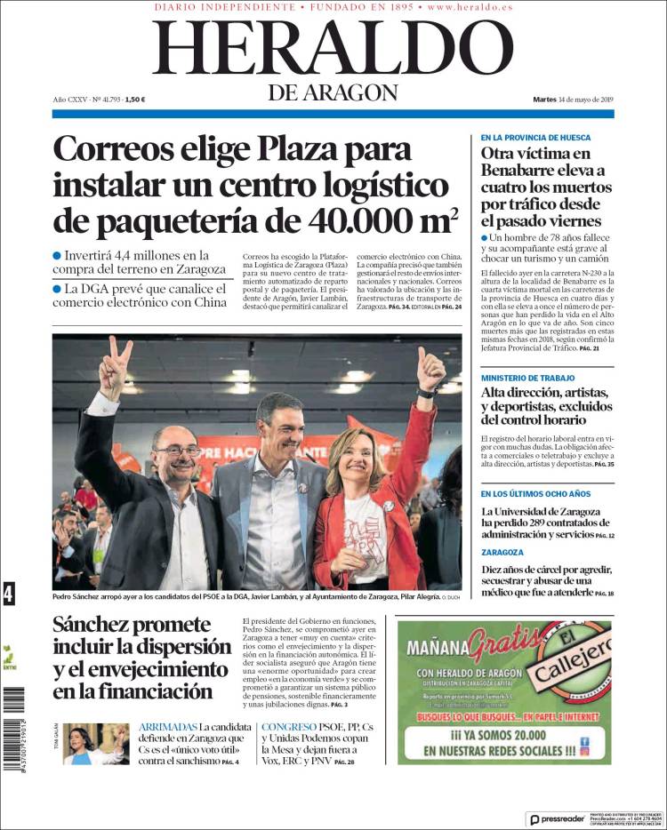 Portada de Heraldo de Aragón (Espa&ntilde;a)