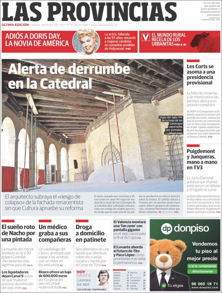 Portada de Las Provincias (Espa&ntilde;a)