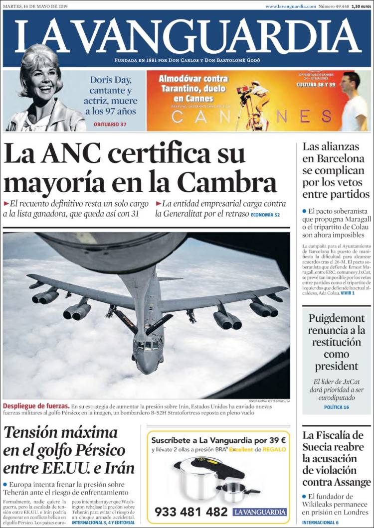 Portada de La Vanguardia (Espa&ntilde;a)