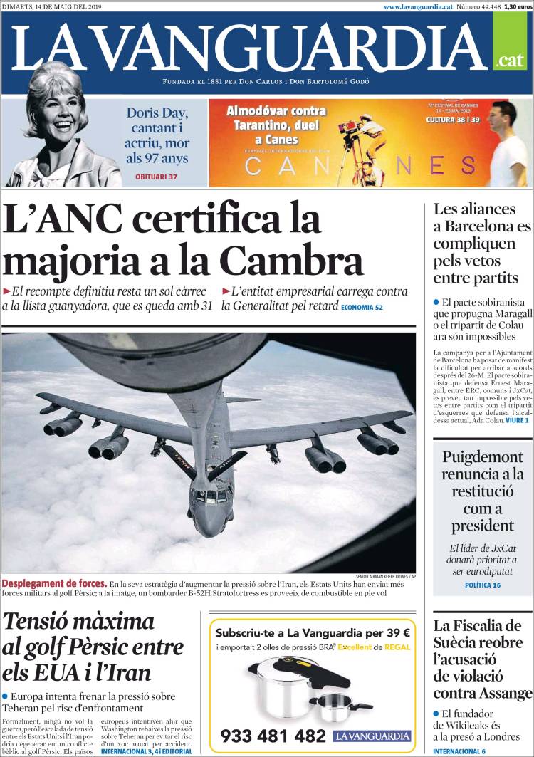 Portada de La Vanguardia (Espa&ntilde;a)