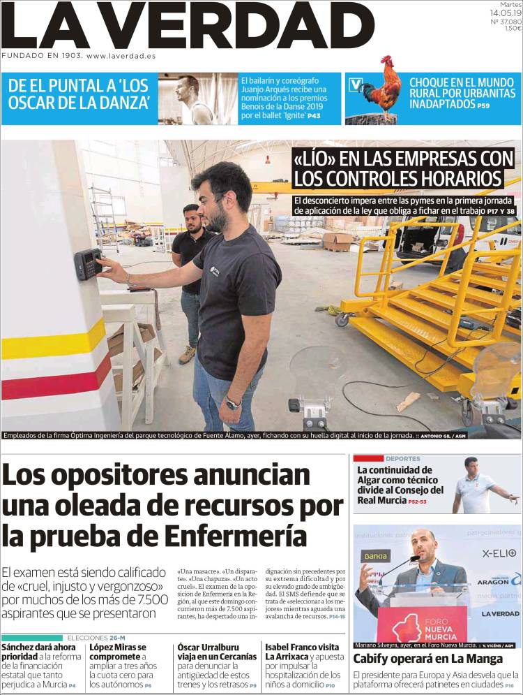 Portada de La Verdad de Murcia (Espa&ntilde;a)