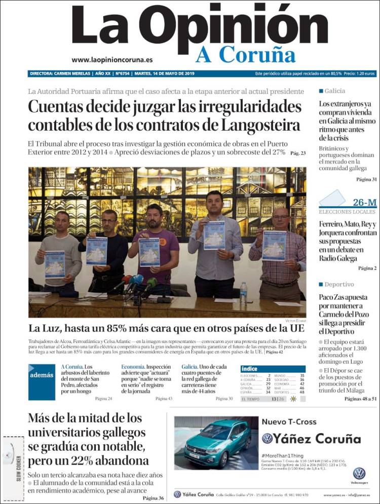 Portada de La Opinión de A Coruña (Espa&ntilde;a)