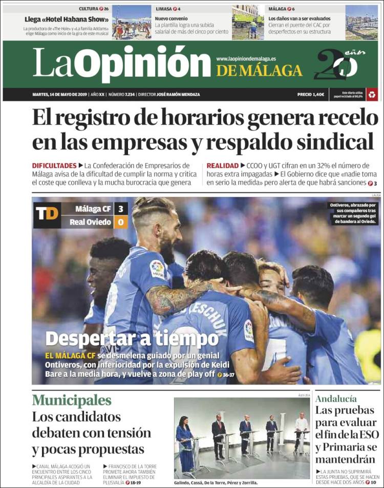 Portada de La Opinión de Málaga (Espa&ntilde;a)