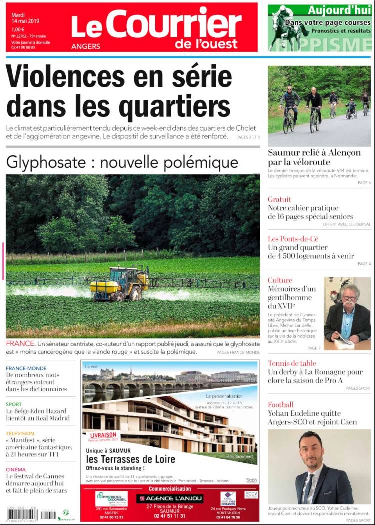 Portada de Le Courrier de l'Ouest (Francia)