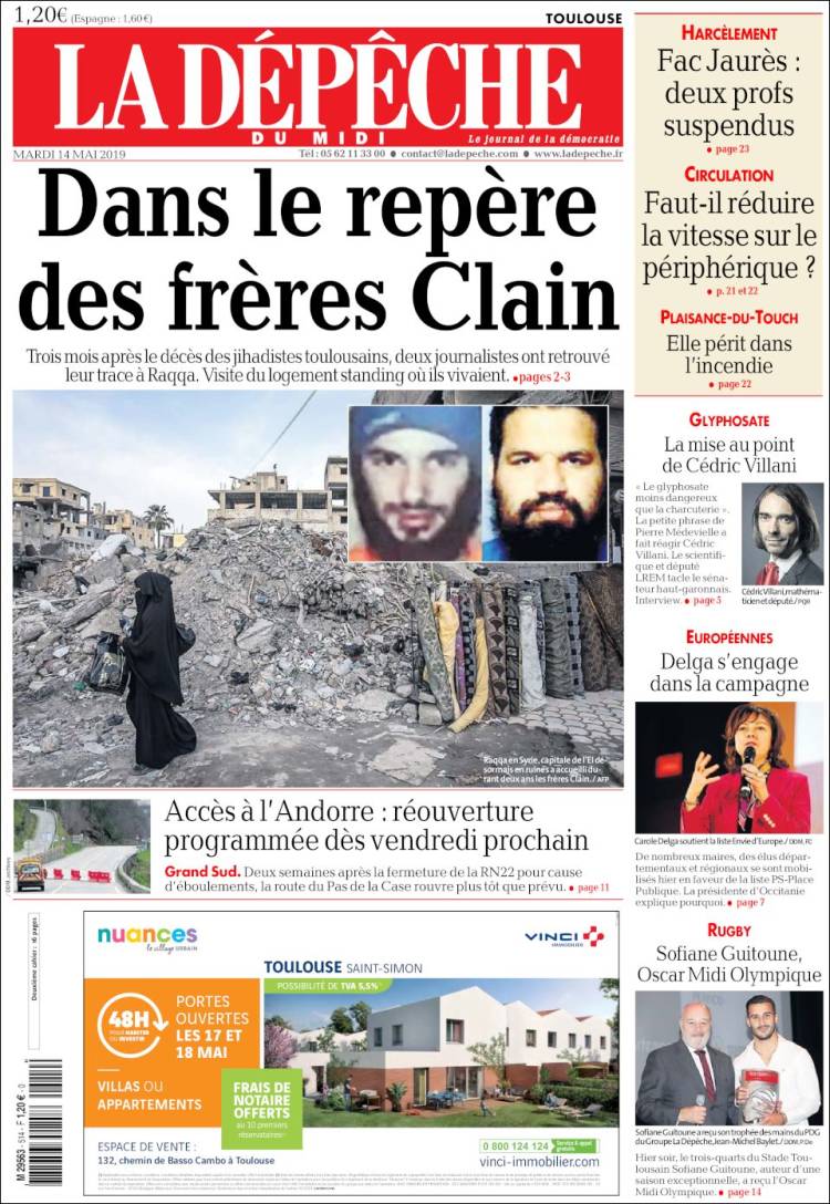 Portada de La Dépêche du Midi (Francia)