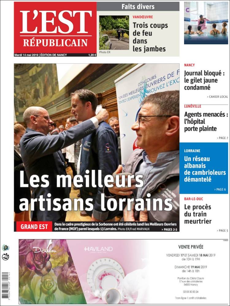 Portada de L'Est Republicain (Francia)