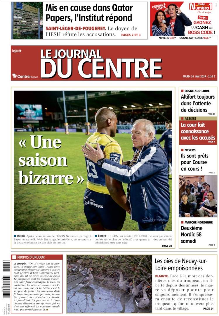 Portada de Le Journal du Centre (Francia)