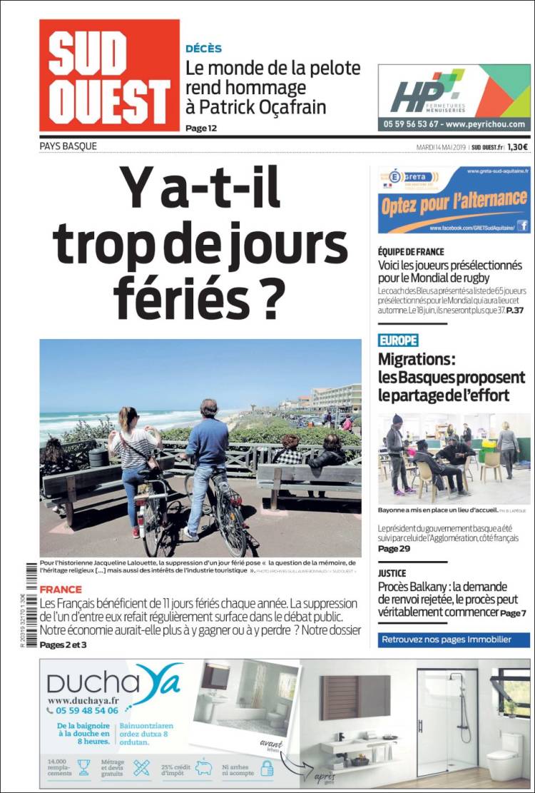 Portada de Sud Ouest (Francia)
