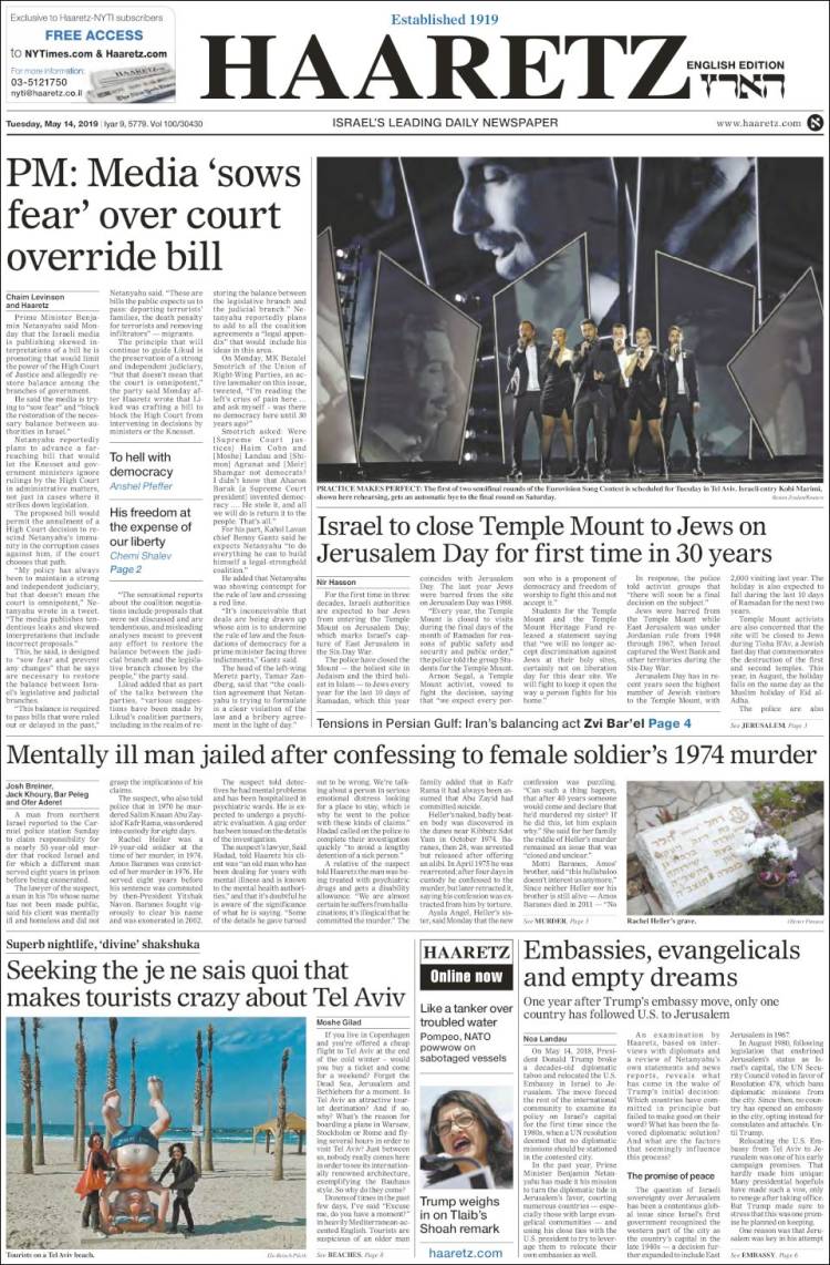 Portada de Haaretz (Israel)