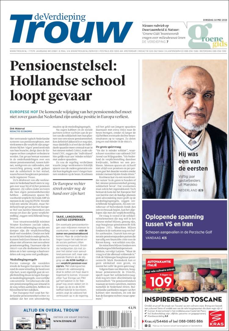 Portada de Trouw (Pa&iacute;ses Bajos)