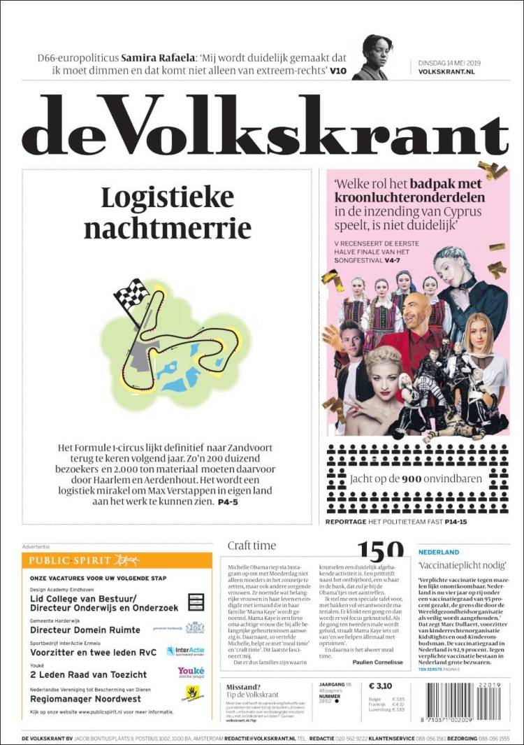 Portada de De Volkskrant (Pa&iacute;ses Bajos)