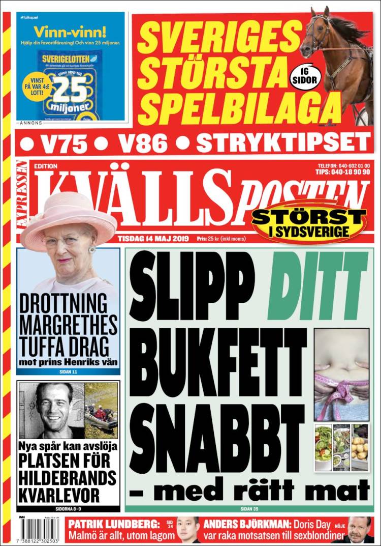 Portada de Kvällsposten (Suecia)