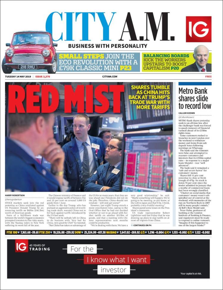 Portada de City A.M. (Reino Unido)