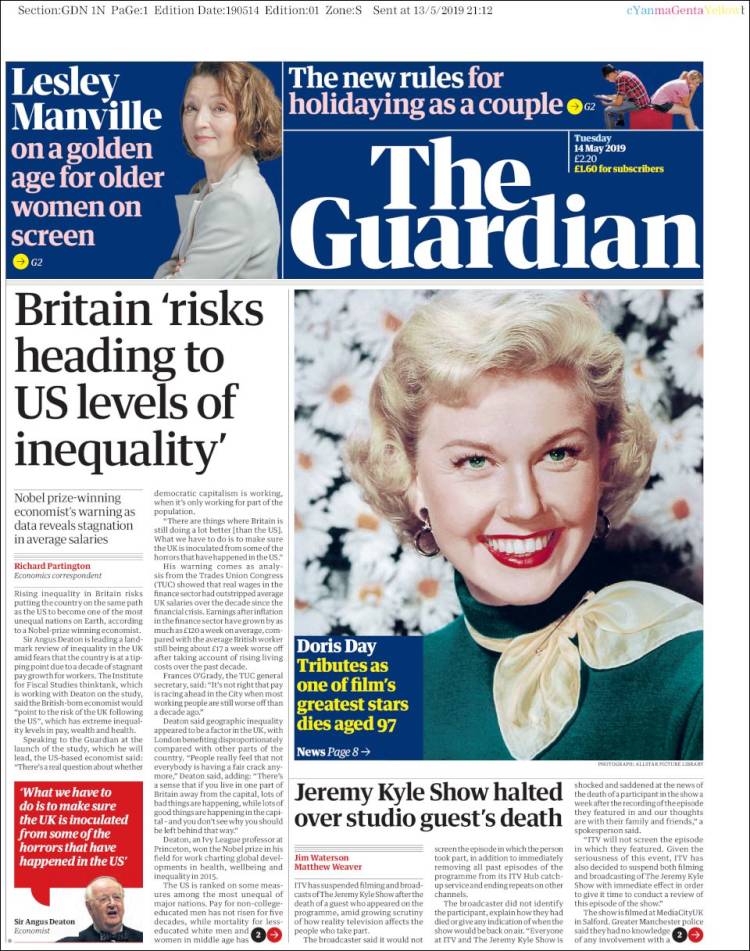 Portada de The Guardian (Reino Unido)