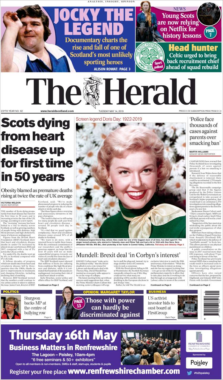 Portada de The Herald (Reino Unido)