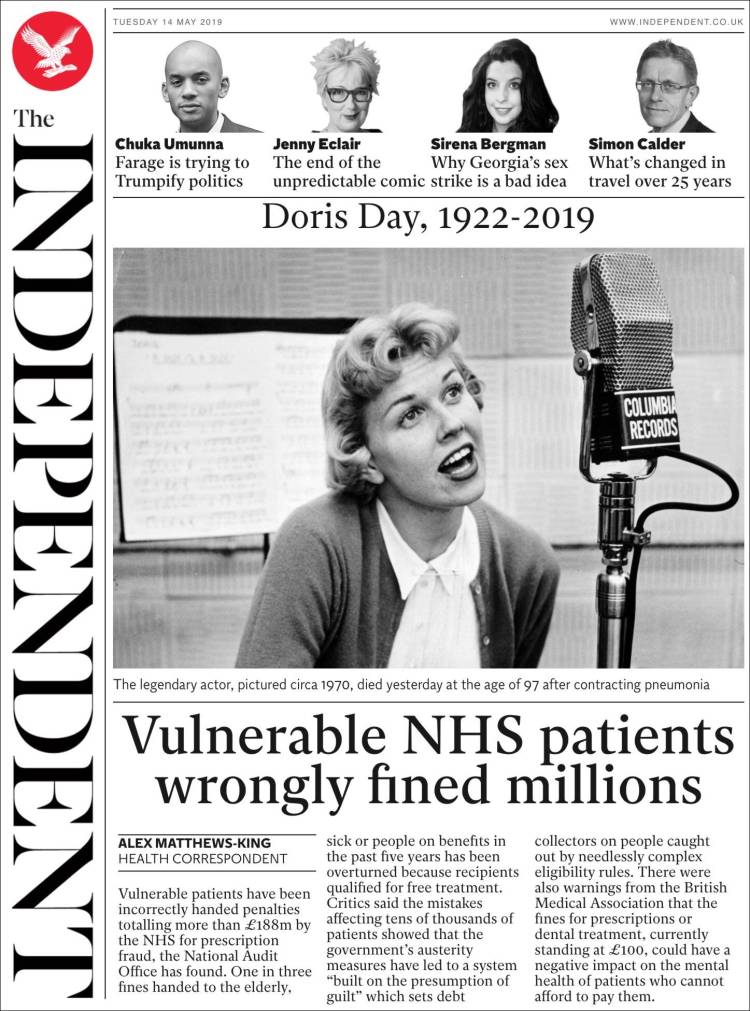 Portada de The Independent (Reino Unido)