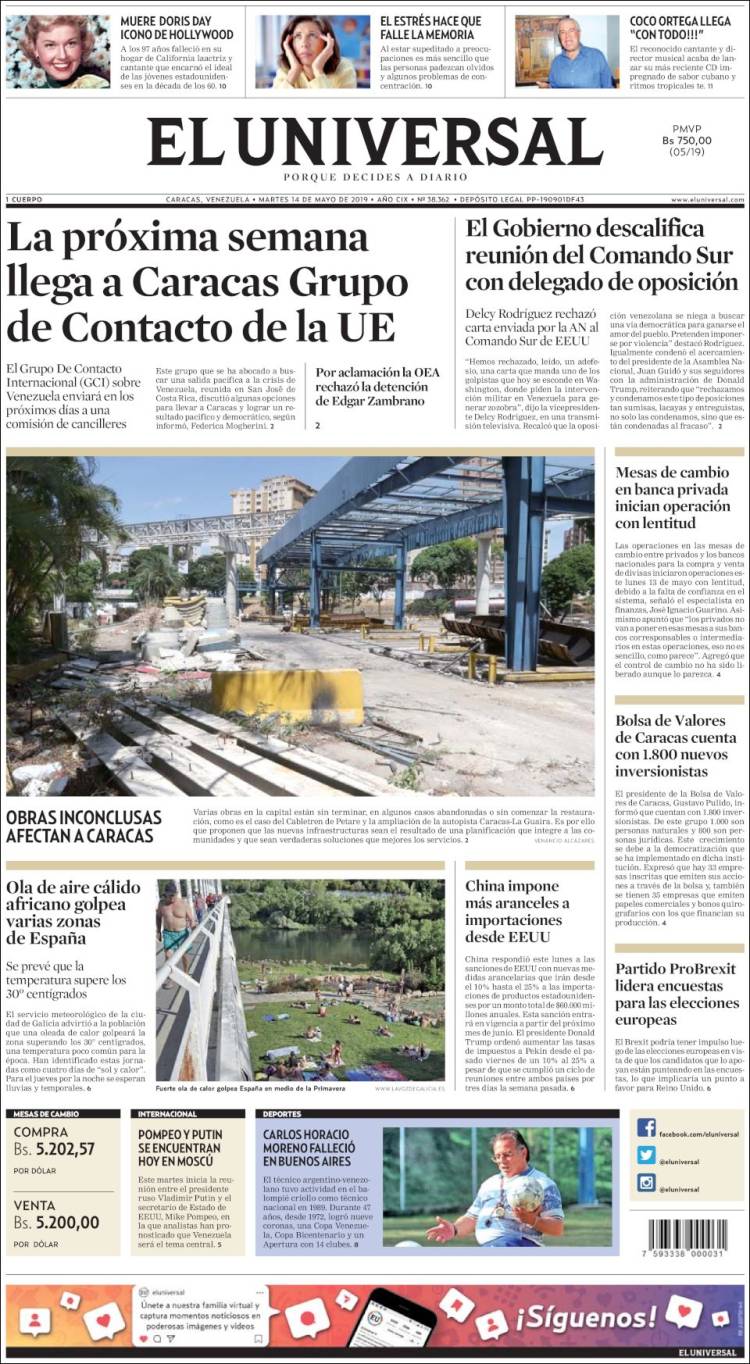 Portada de Universal (Venezuela)