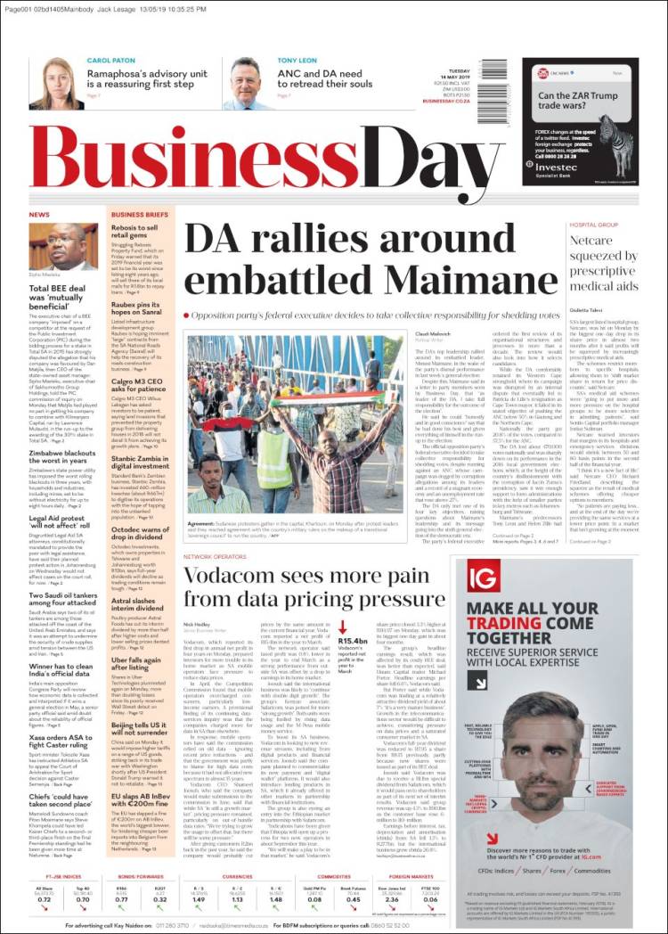 Portada de Business Day (Sud&aacute;frica)