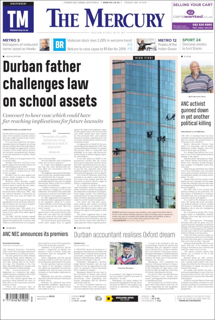 Portada de The Mercury (Sud&aacute;frica)