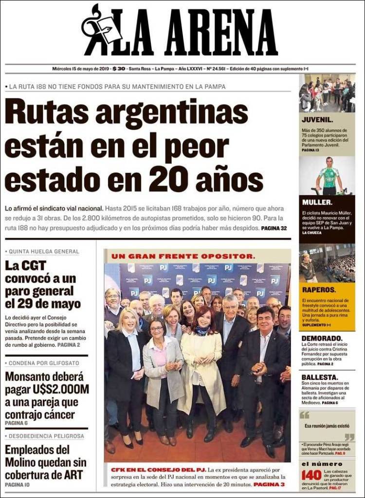Portada de Diario La Arena (Argentina)