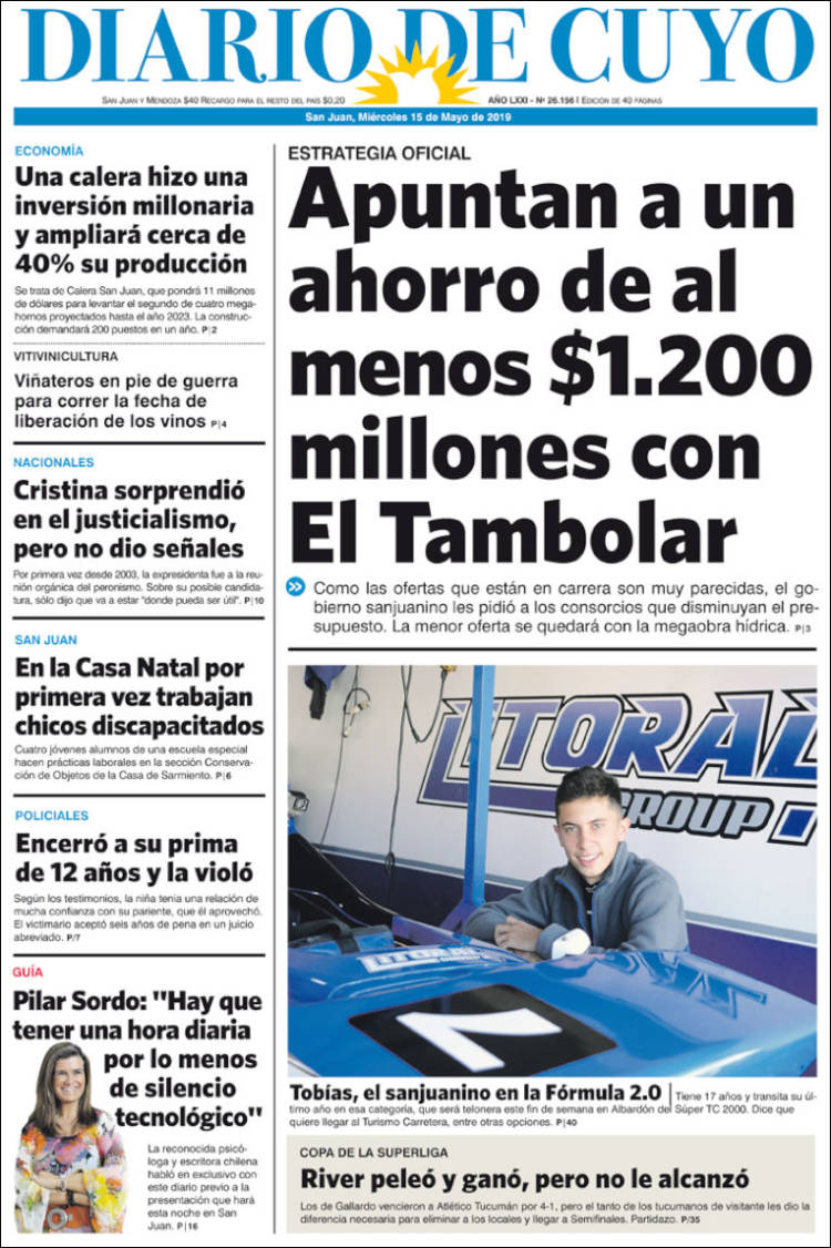 Portada de Diario de Cuyo (Argentina)