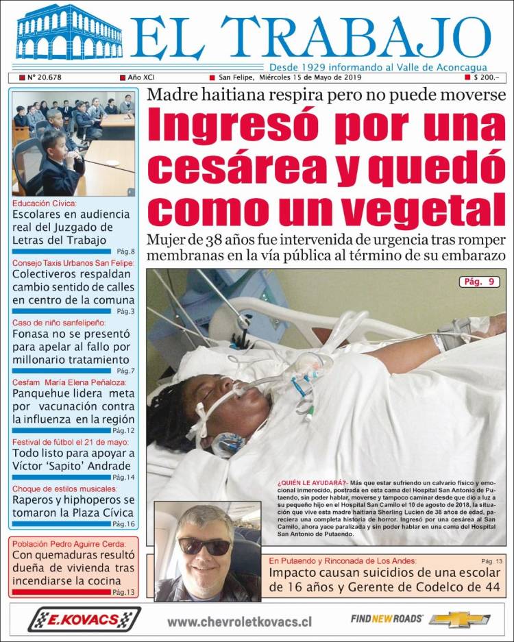 Portada de El Trabajo (Chile)