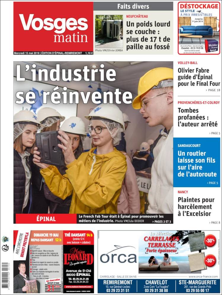 Portada de Vosges Matin (Francia)