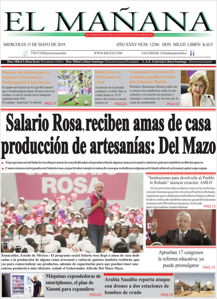Portada de El Mañana de Toluca (M&eacute;xico)