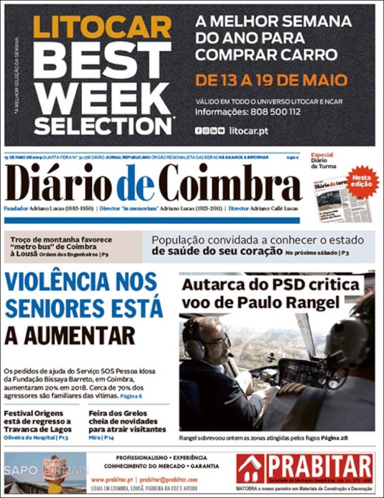 Portada de Diário de Coimbra (Portugal)