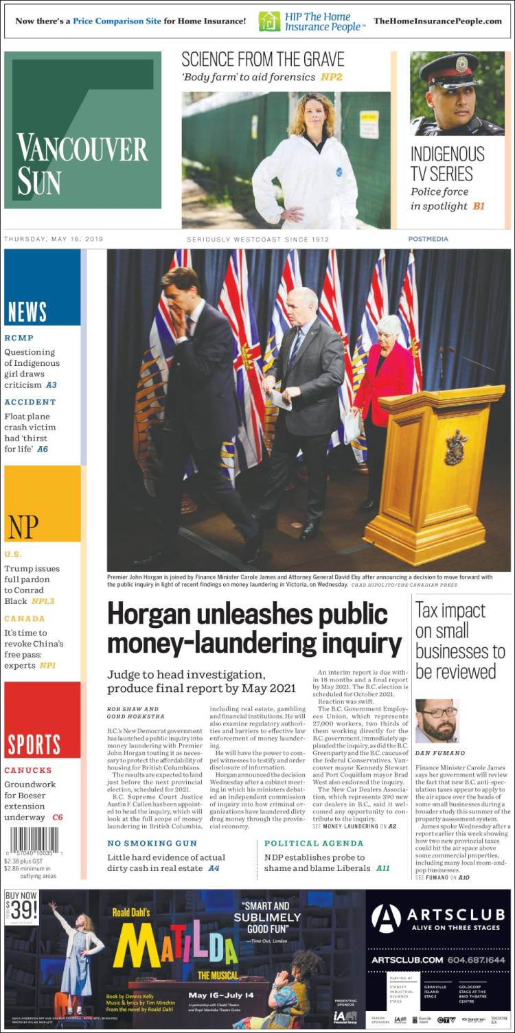 Portada de The Vancouver Sun (Canada)